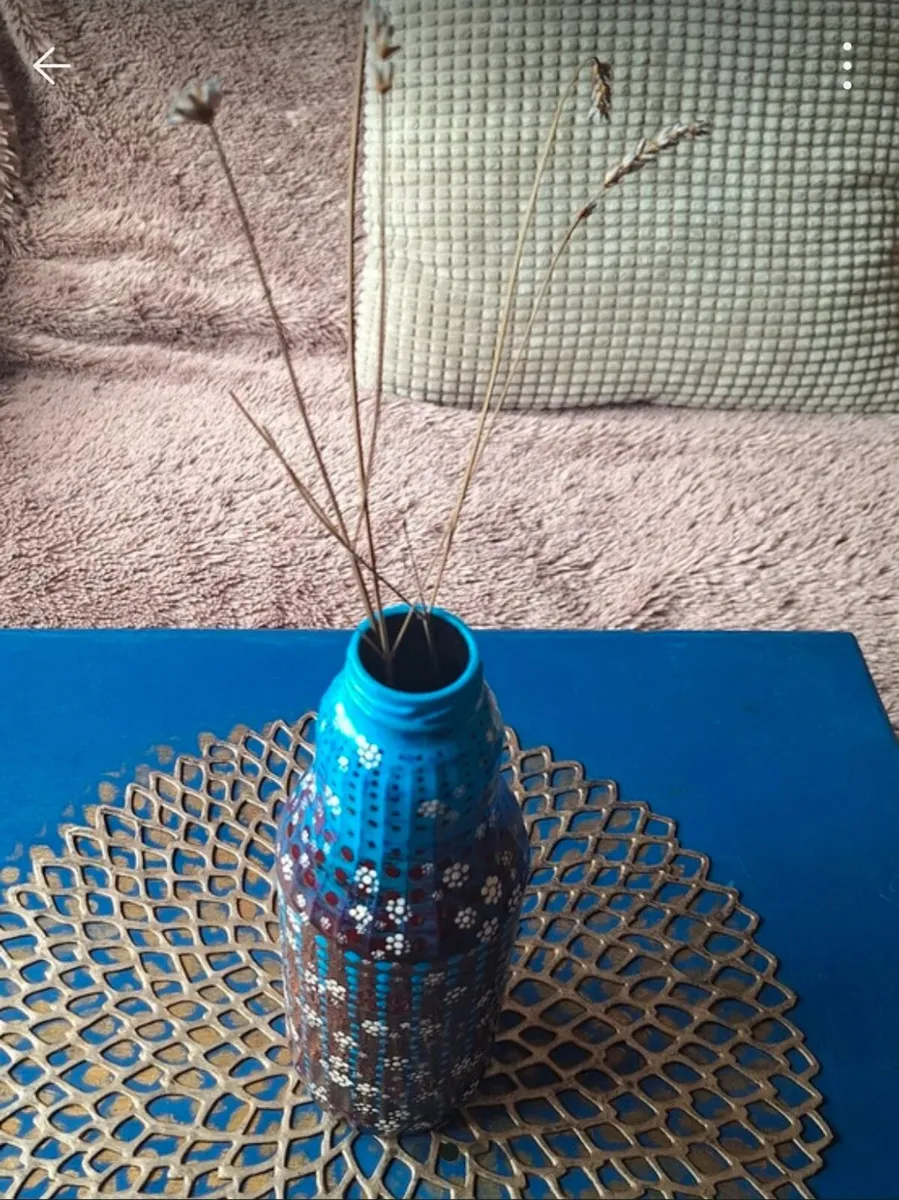 Hand Painted Blue and Brown Floral Bottle - Image 4