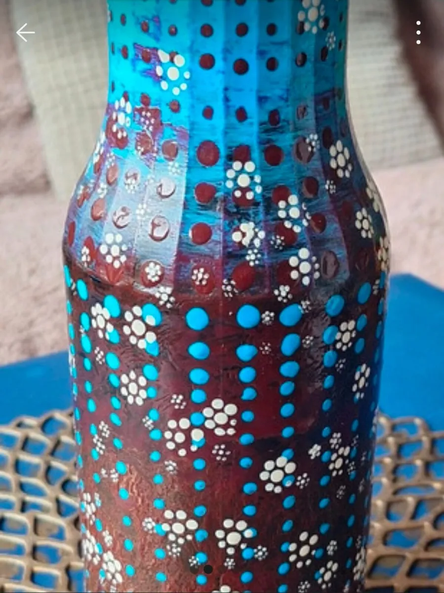 Hand Painted Blue and Brown Floral Bottle - Image 2