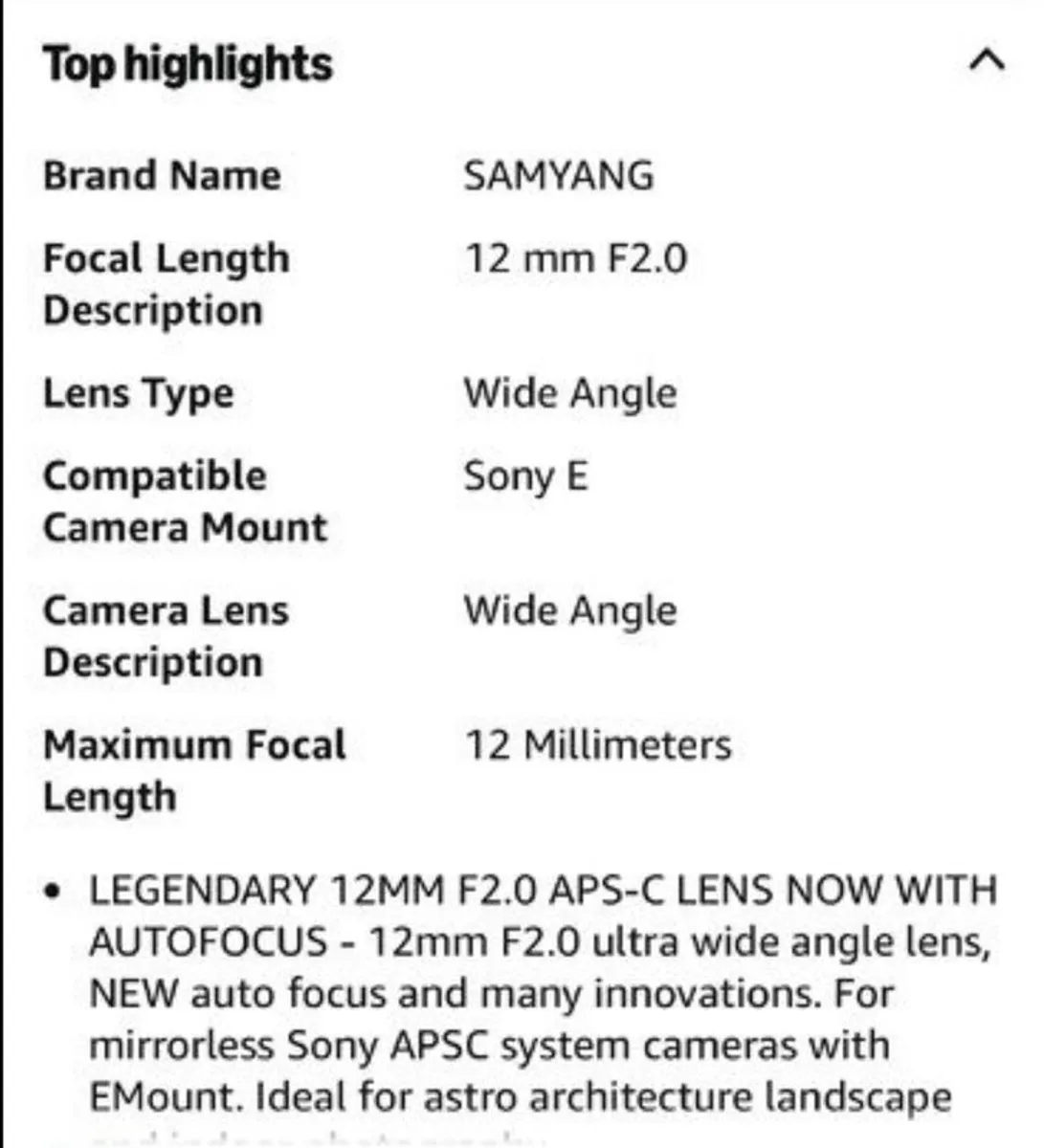 SAMYANG 12 mm F2.0 Wide Angle Sony E Wide Angle 12 Millimeters - Image 2