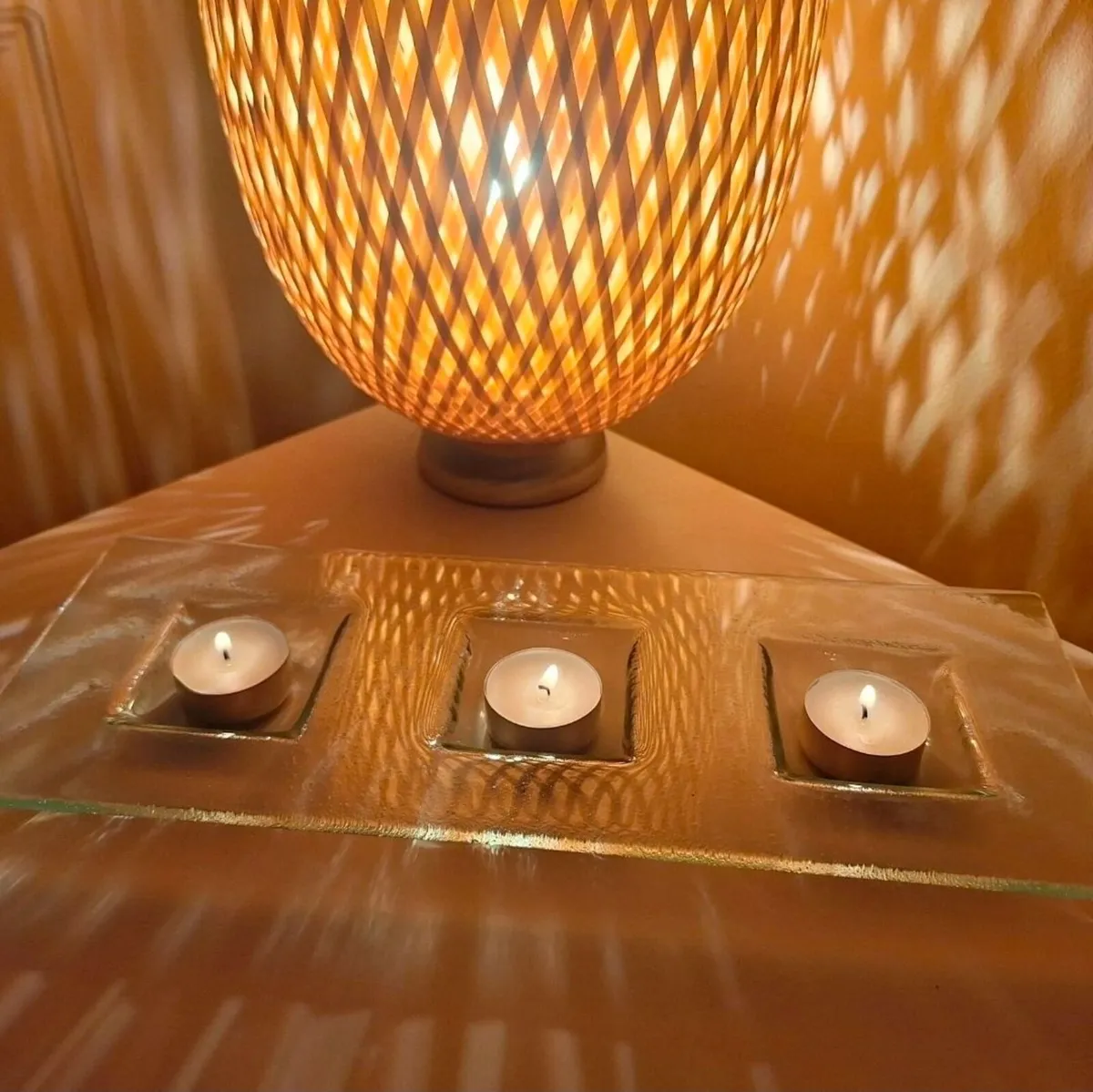 Handcrafted Fused Glass Three Tealight Holder - Image 1