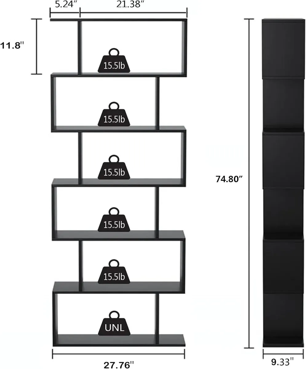 Bookshelf 6-Tier Geometric Bookcase S Shaped Book - Image 3