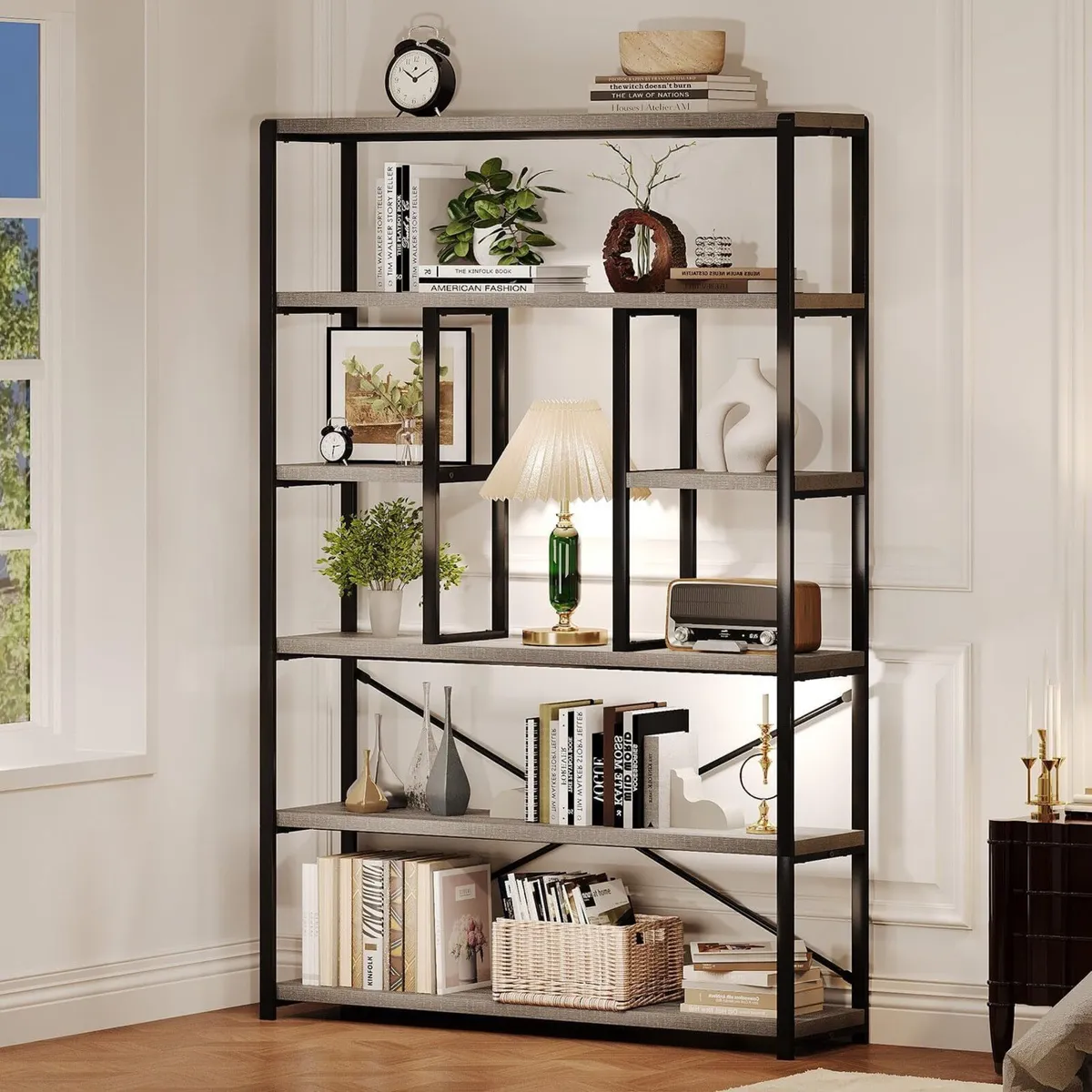 6 Tier Bookcase Modern Large Wide Book Shelf - Image 1