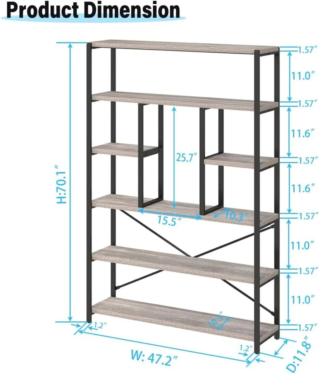 6 Tier Bookcase Modern Large Wide Book Shelf - Image 2