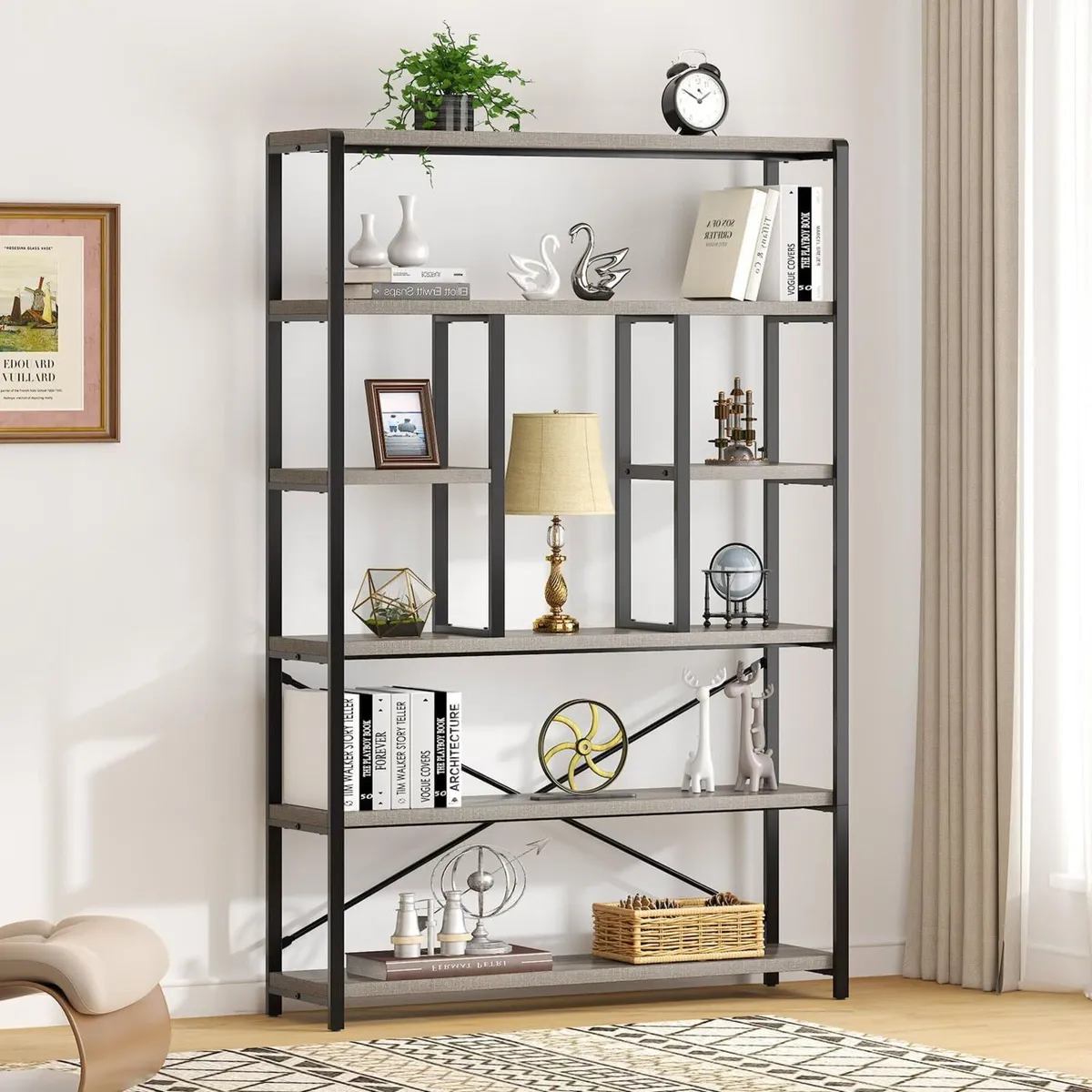 6 Tier Bookcase Modern Large Wide Book Shelf - Image 3