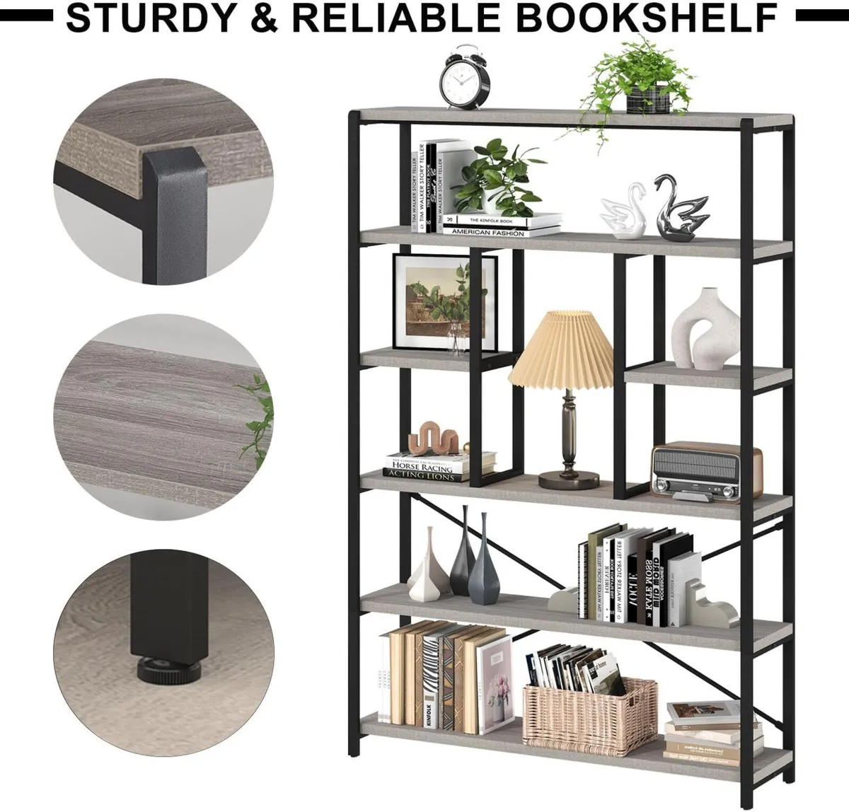 6 Tier Bookcase Modern Large Wide Book Shelf - Image 4