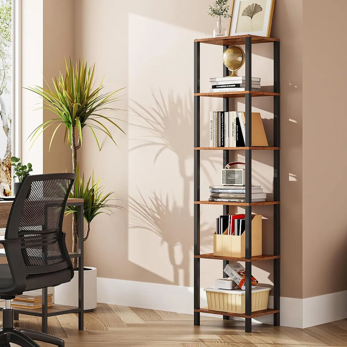 Bookshelf 6-Tier Tall Narrow Book Shelf for Small - Image 1