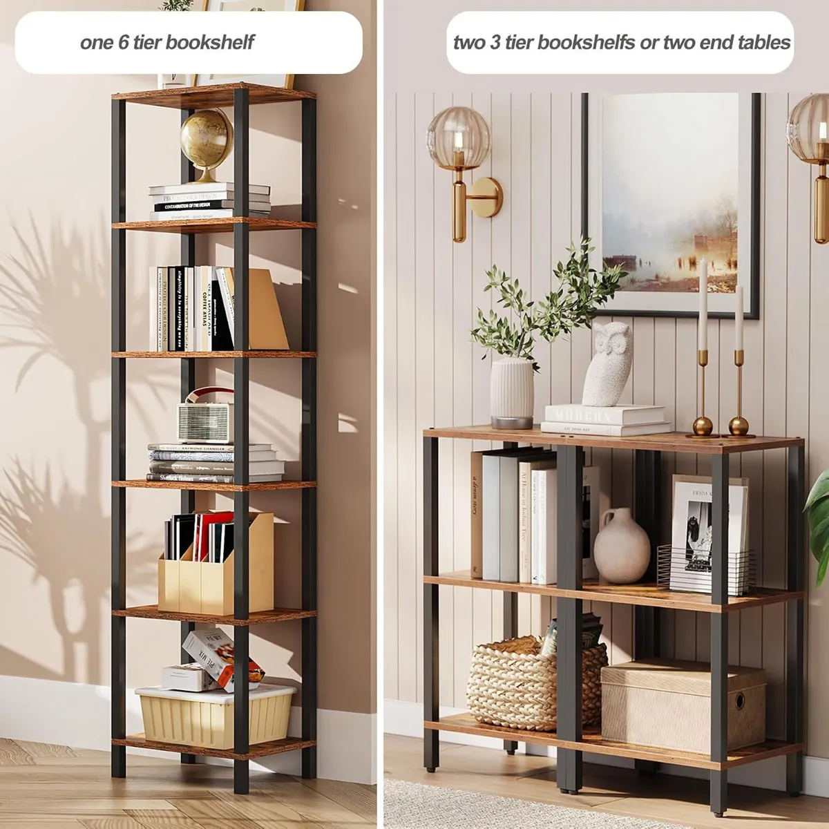 Bookshelf 6-Tier Tall Narrow Book Shelf for Small - Image 3