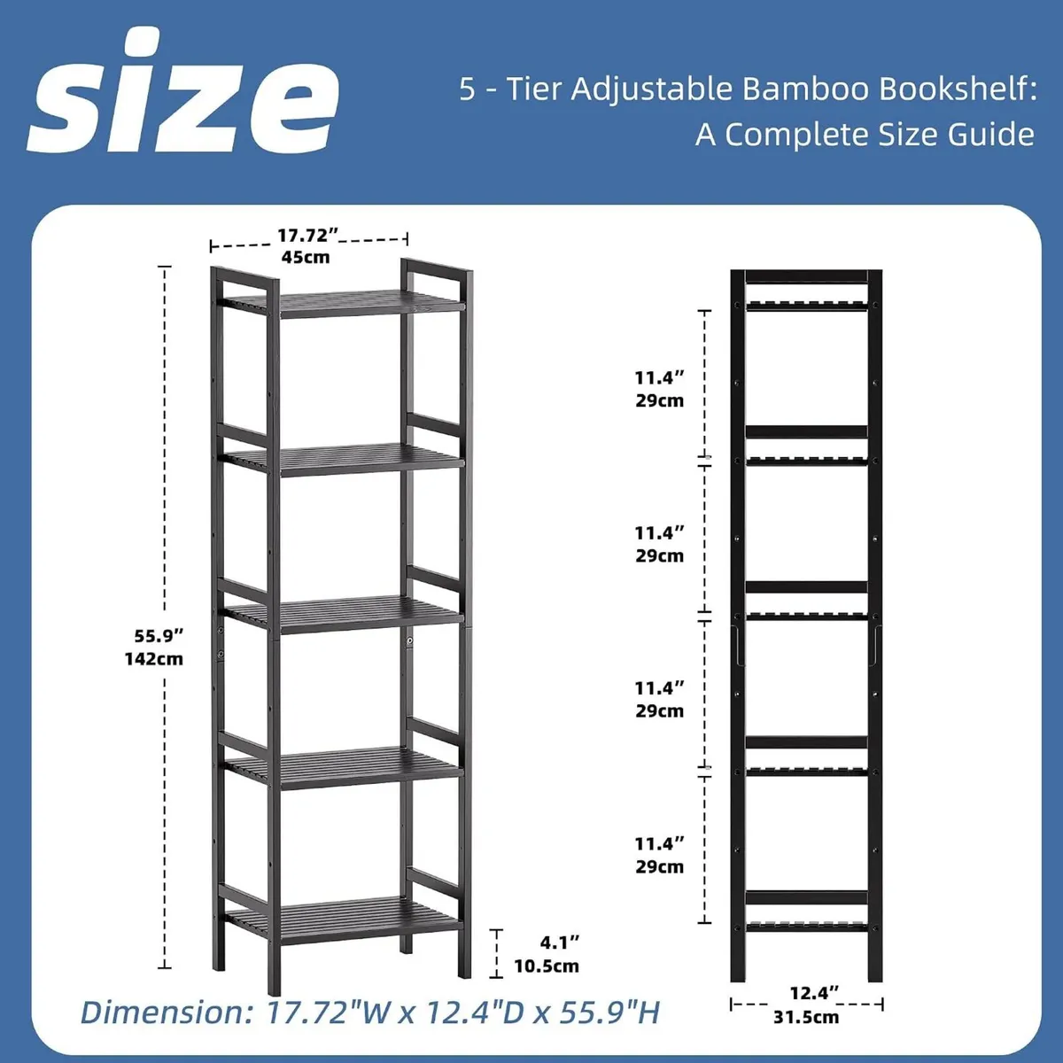 Bamboo Bookshelf 5-Tier Skinny Bookcase - Image 3