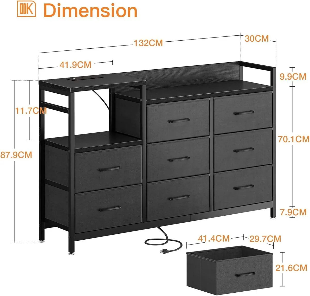 Chest of Drawers Bedroom 8 Fabric 30x132x88CM - Image 3