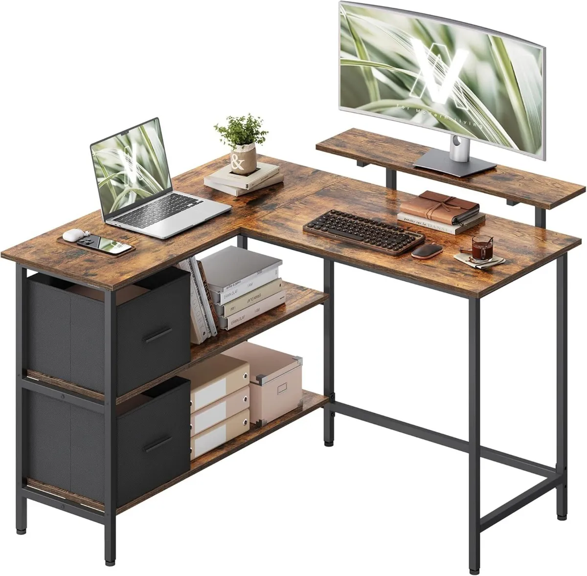 L-Shaped Desk with 2 Spacious Drawers Gaming - Image 1