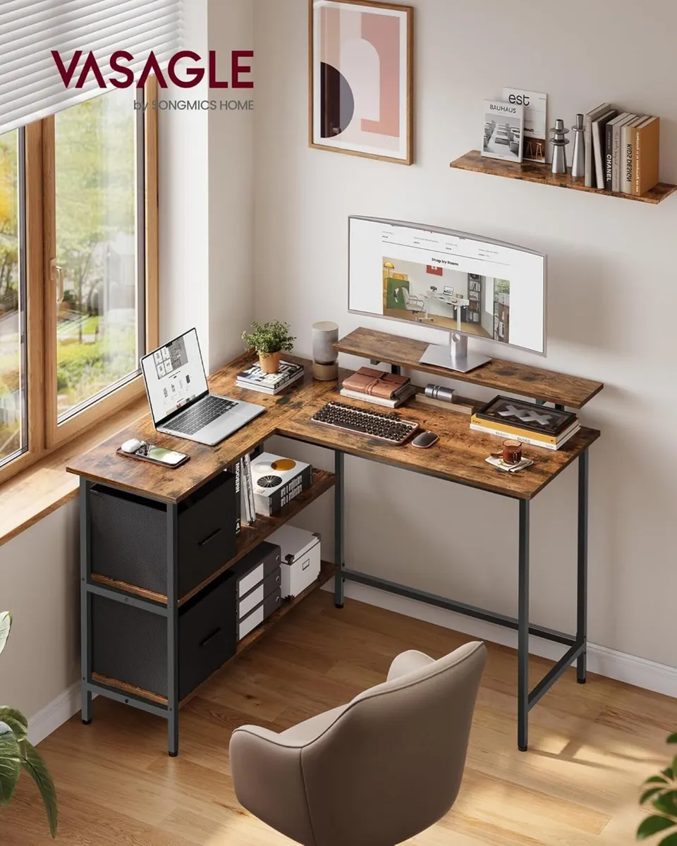 L-Shaped Desk with 2 Spacious Drawers Gaming - Image 2