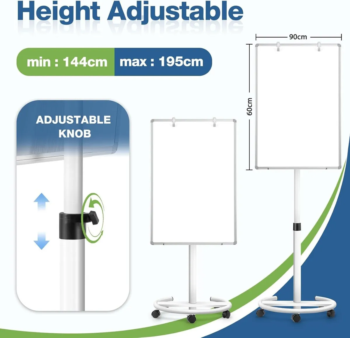 Mobile Whiteboard Magnetic Board with Stand Height - Image 3