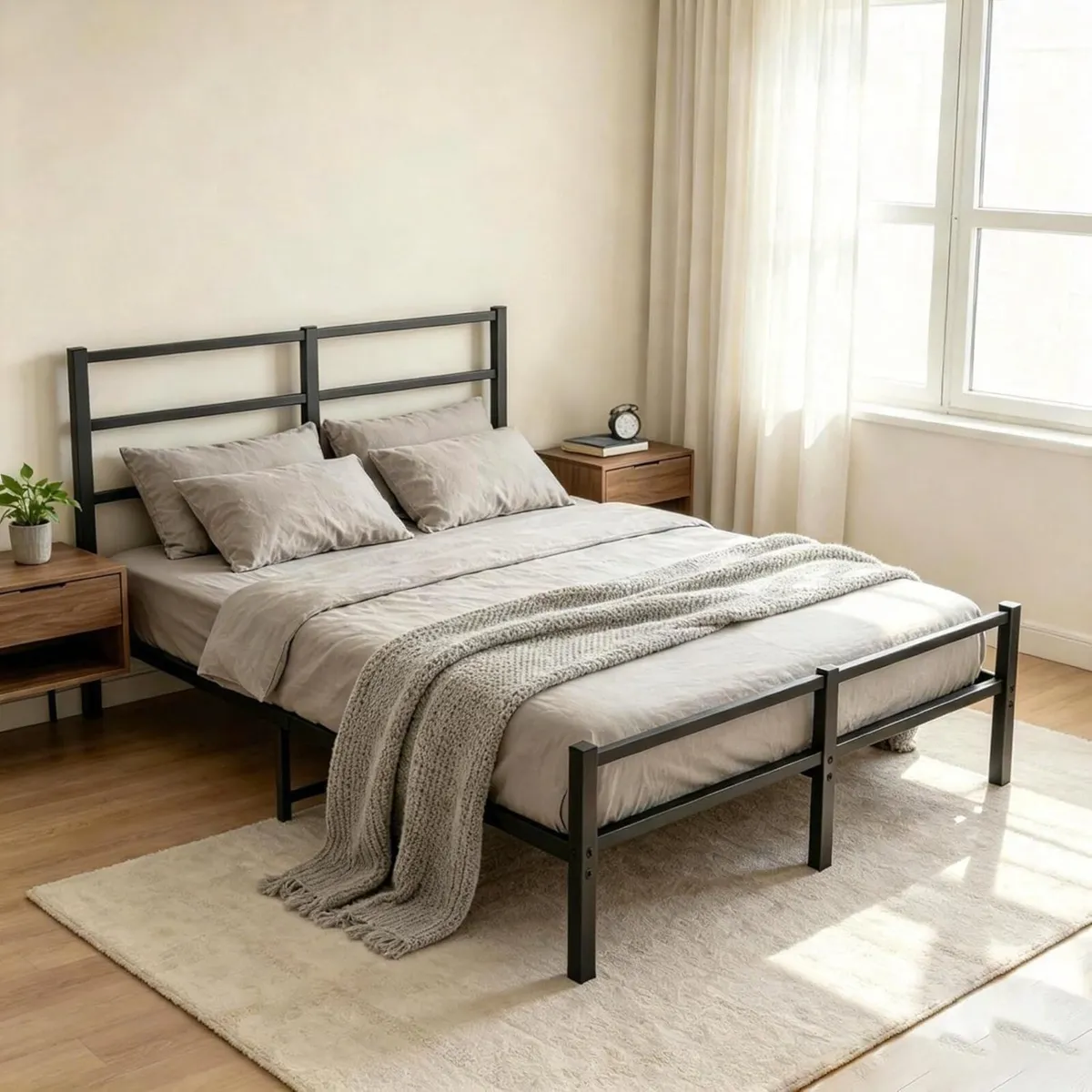 Bed Frame with Headboard Metal Slats Support - Image 1