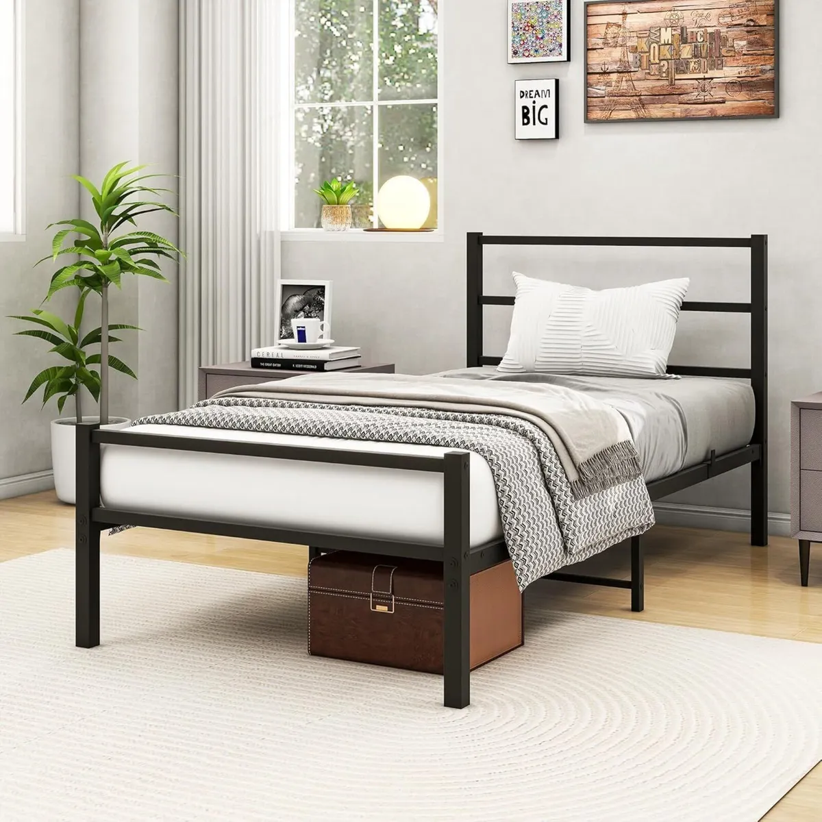 Bed Frame with Storage Metal Headboard - Image 1