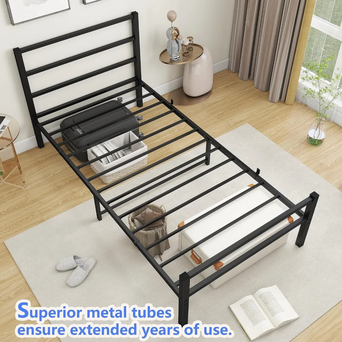 Bed Frame with Storage Metal Headboard - Image 3