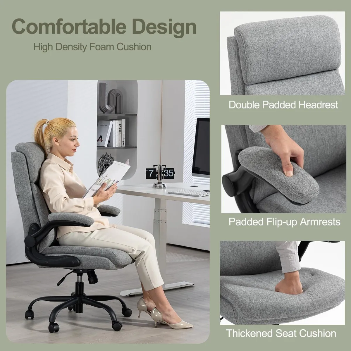 Fabric Office Chair Ergonomic Desk Chairs for Home - Image 4