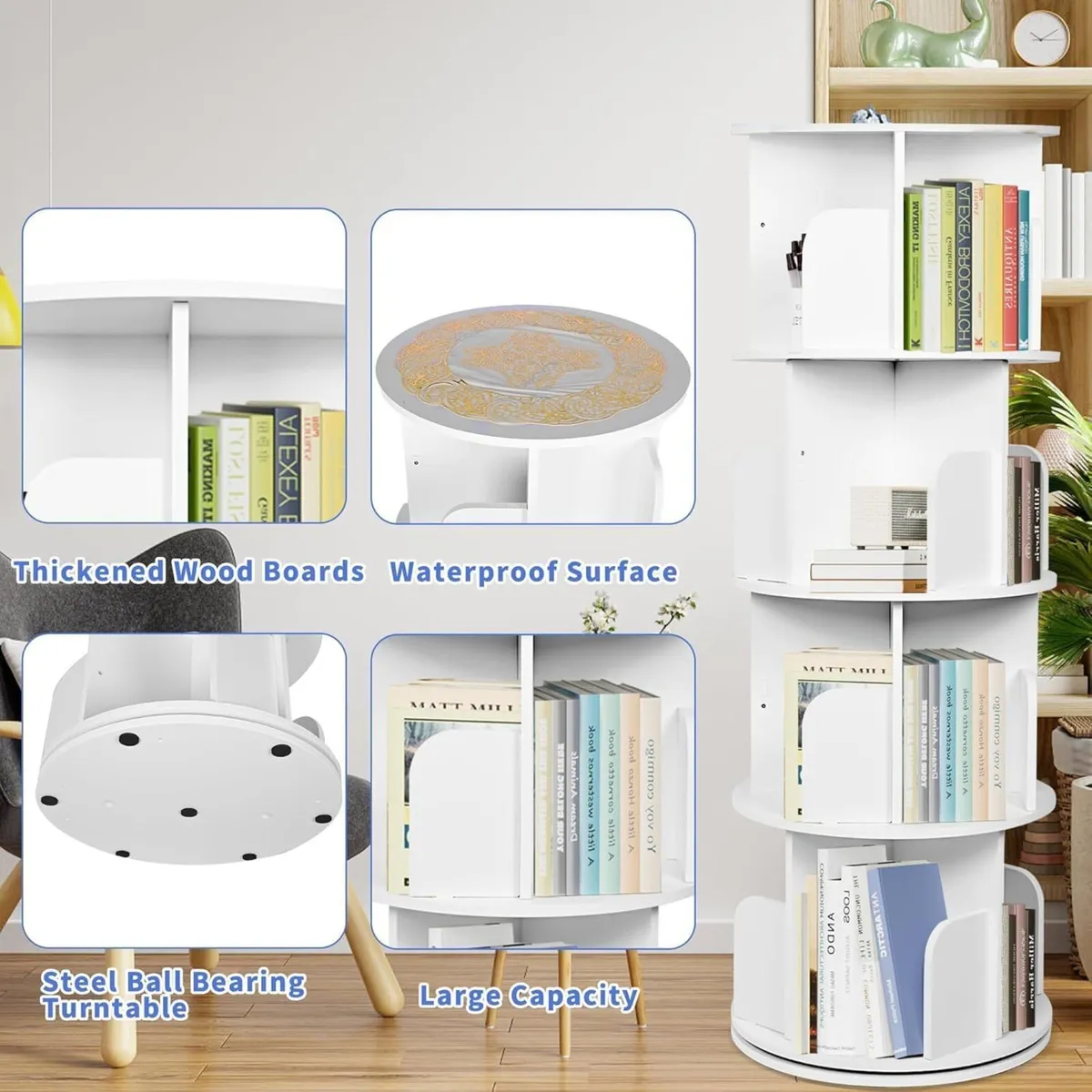 4 Tier Rotating Bookshelf Spinning Kids Floor - Image 4