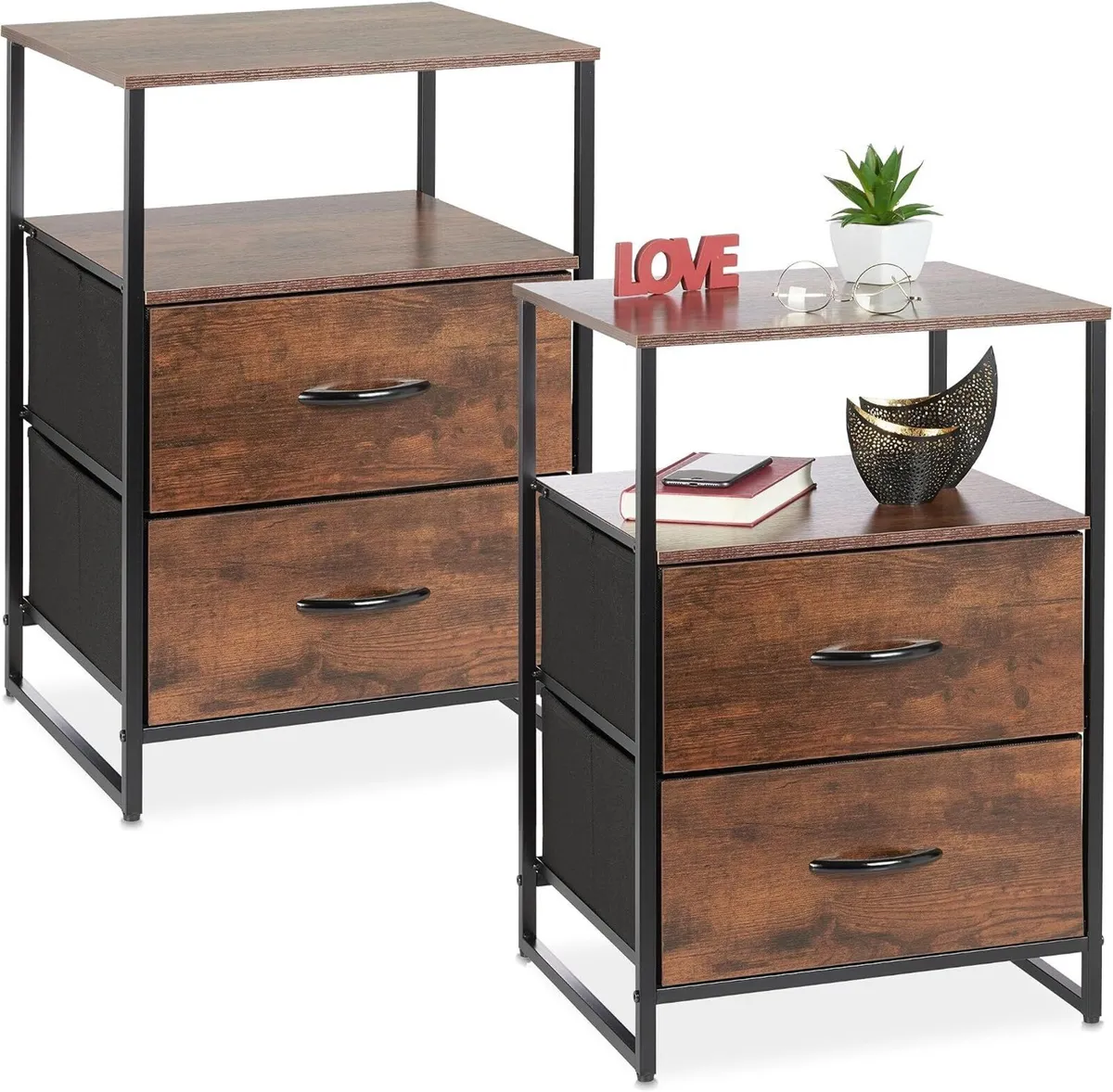 Industrial Bedside Table Hwd: 70 X 45 X (Set of 2) - Image 1