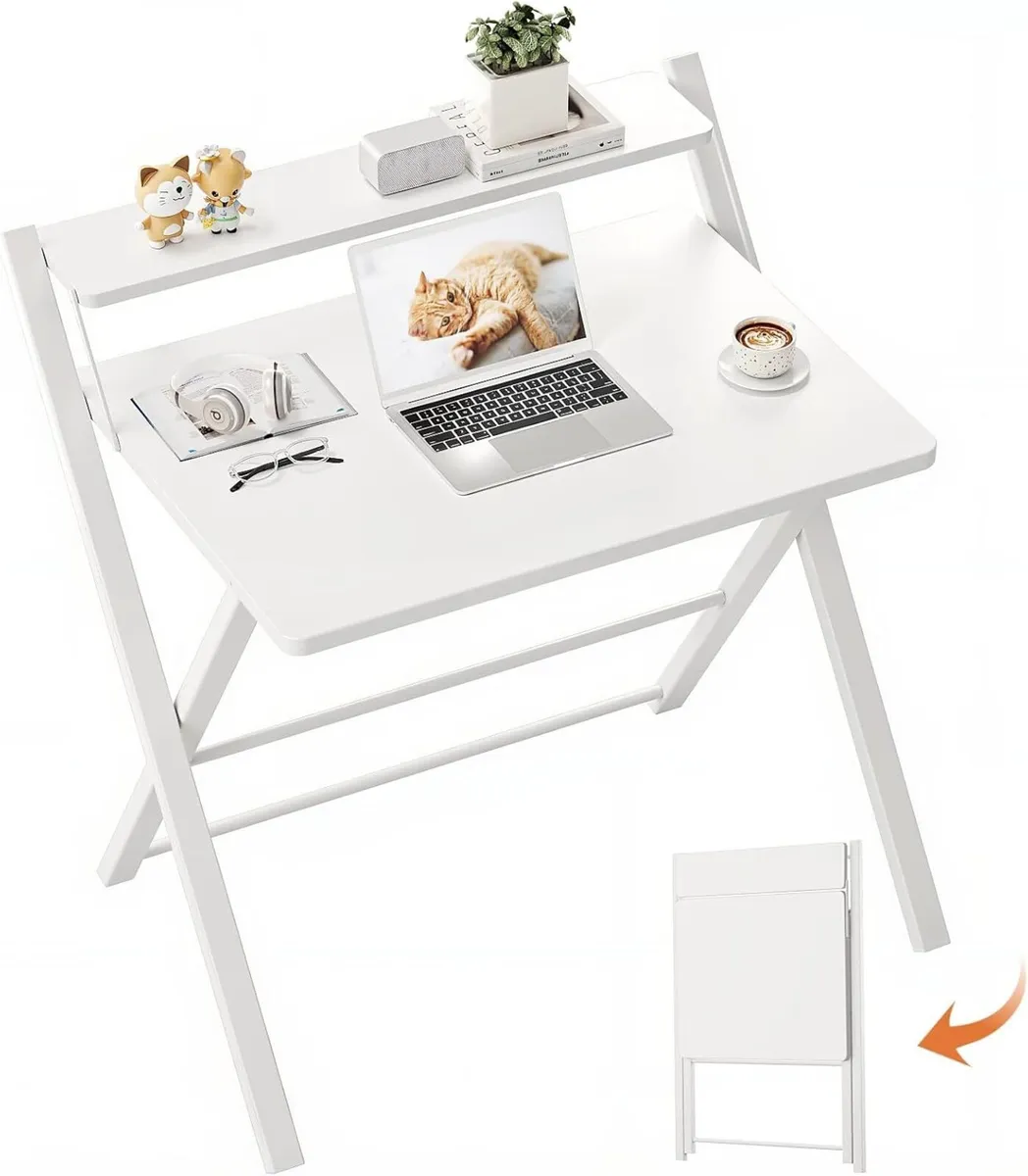 No Assembly Required Folding Desk with Monitor - Image 1