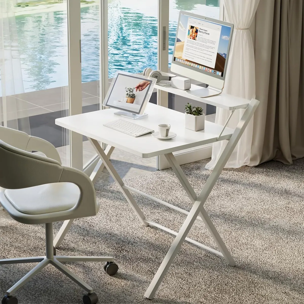No Assembly Required Folding Desk with Monitor - Image 2