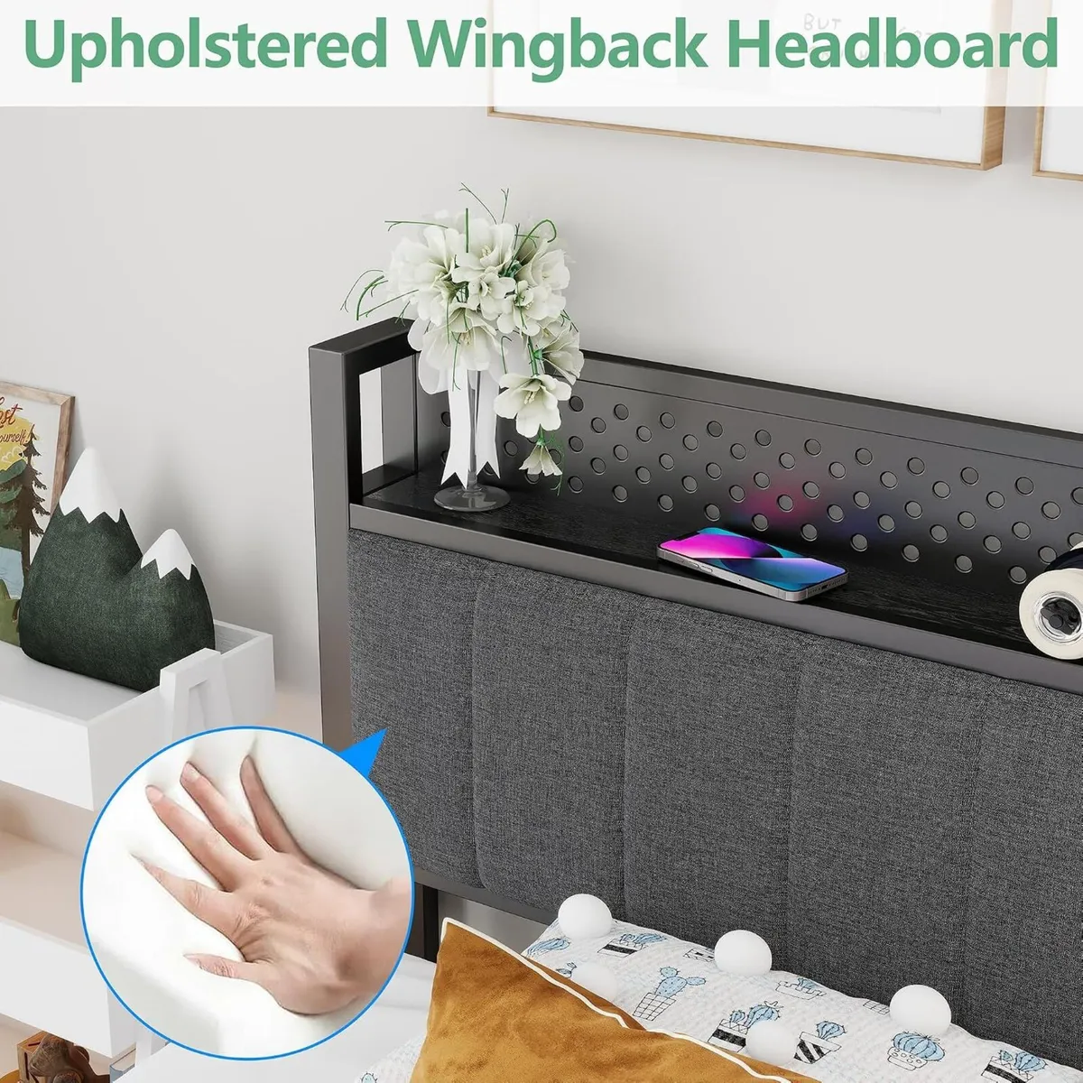 Bed Frame with Storage Headboard Shelf - Image 4