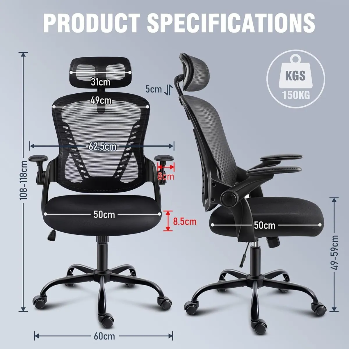 Office Chair with Headrest Mesh Desk Flip-Up - Image 2