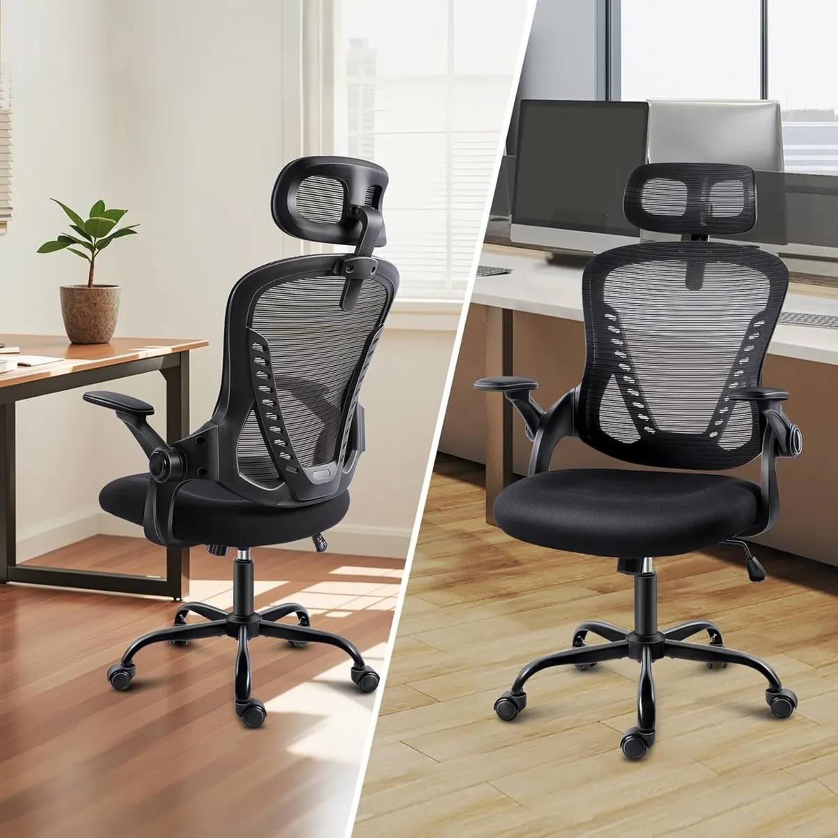 Office Chair with Headrest Mesh Desk Flip-Up - Image 3