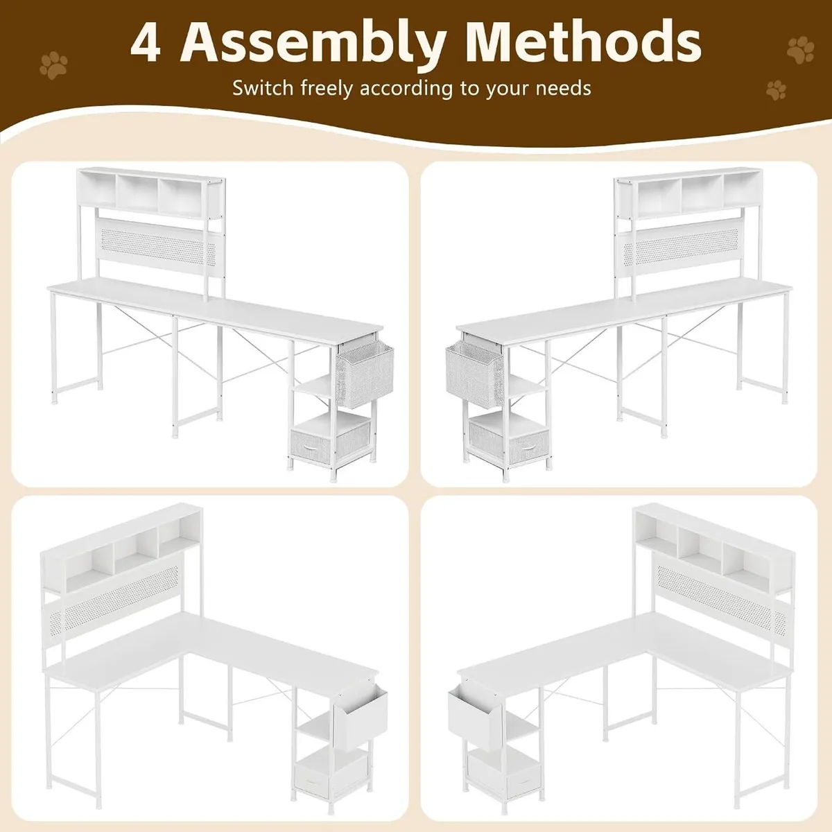 L Shaped Desk 58" Computer with Storage Shelves - Image 4