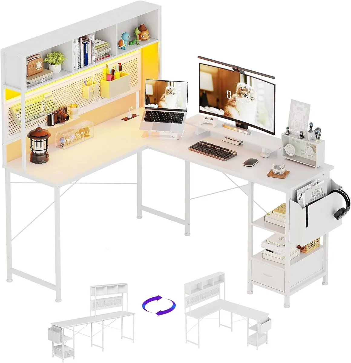 L Shaped Desk 58" Computer with Storage Shelves - Image 1