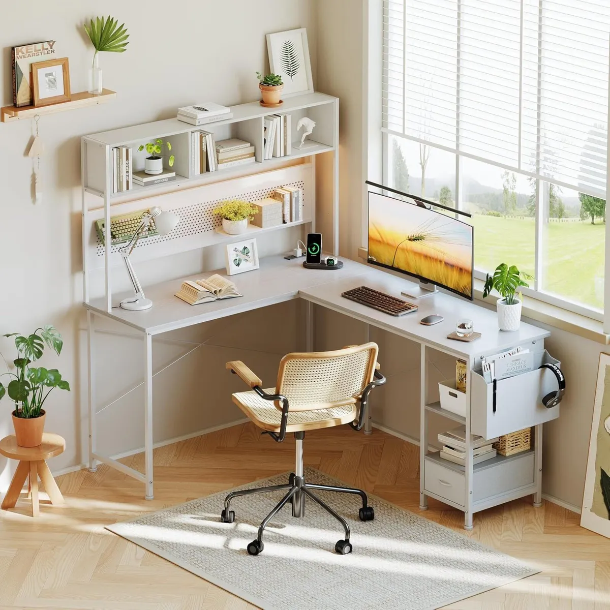 L Shaped Desk 58" Computer with Storage Shelves - Image 2