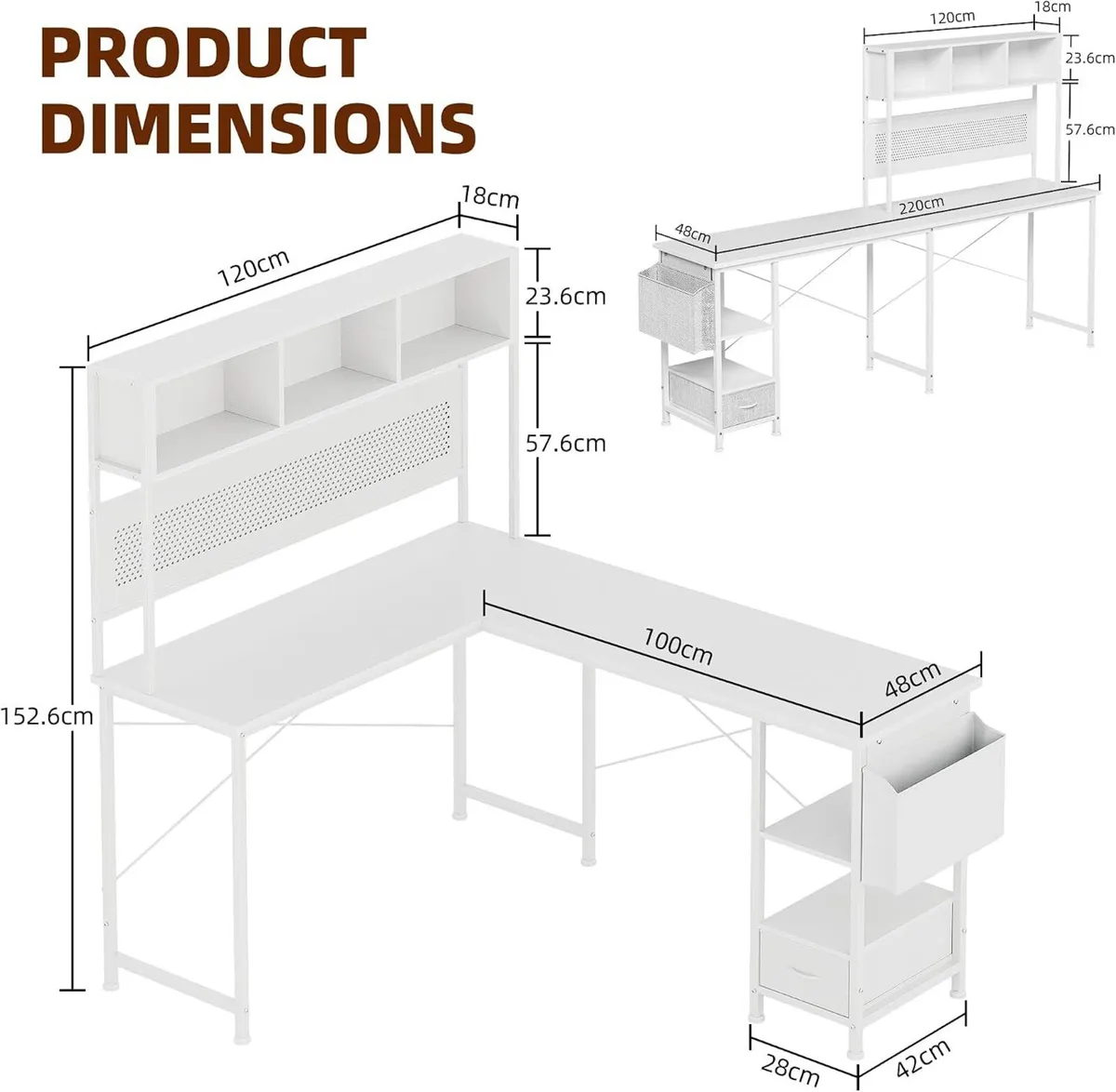 L Shaped Desk 58" Computer with Storage Shelves - Image 3