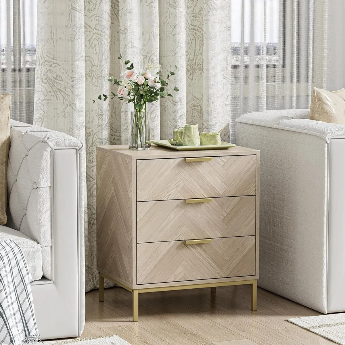 Bedside Table with 3 Drawers Nigntstand - Image 3