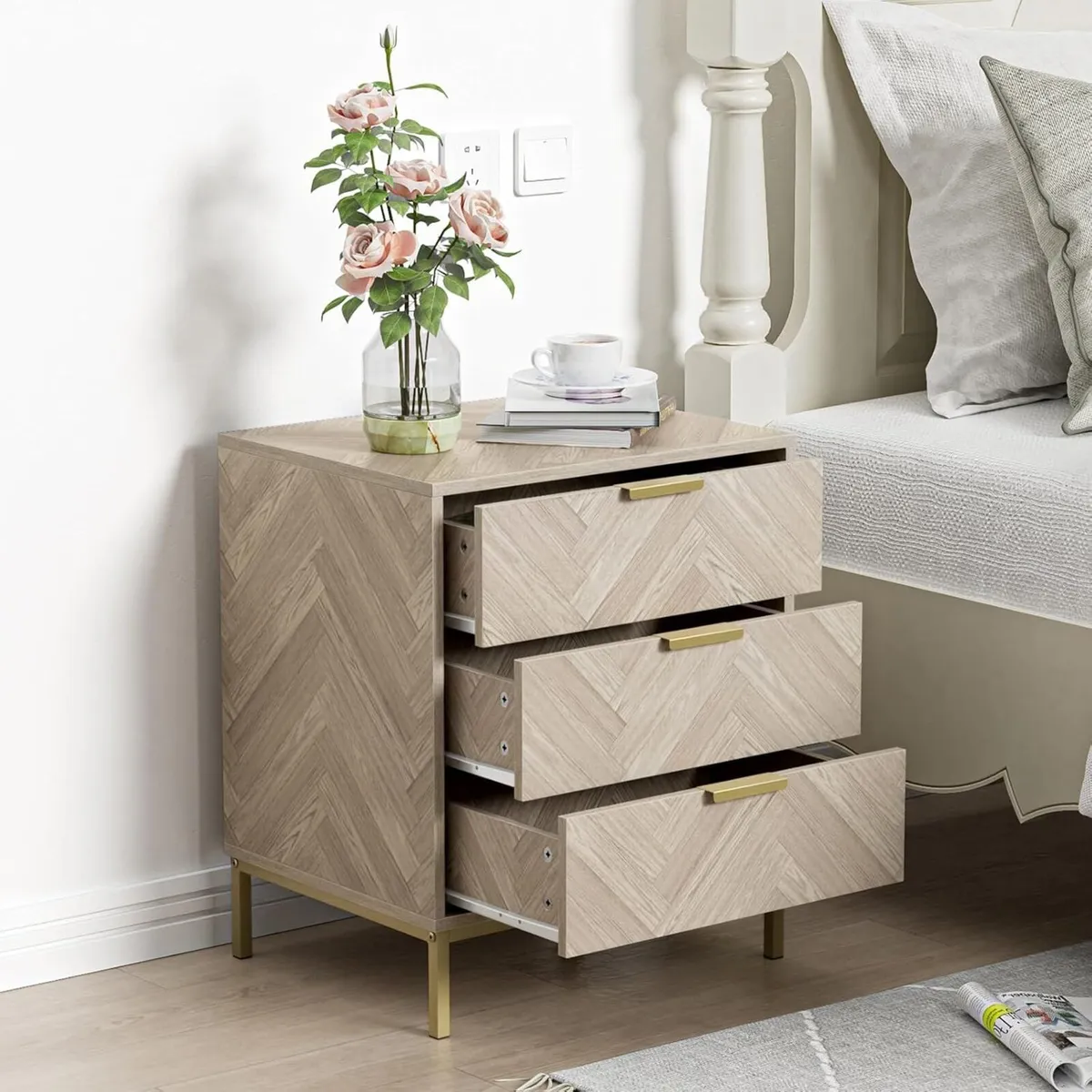 Bedside Table with 3 Drawers Nigntstand - Image 4