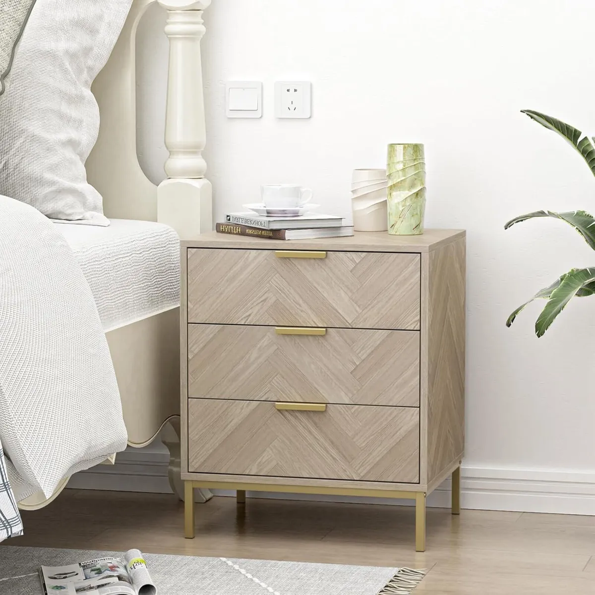 Bedside Table with 3 Drawers Nigntstand - Image 1