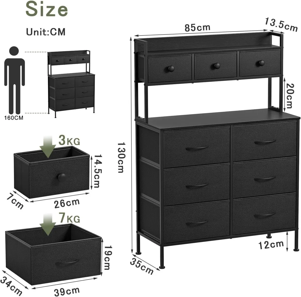 Tall Chest of 9 Drawers 3 Tiers Display - Image 3