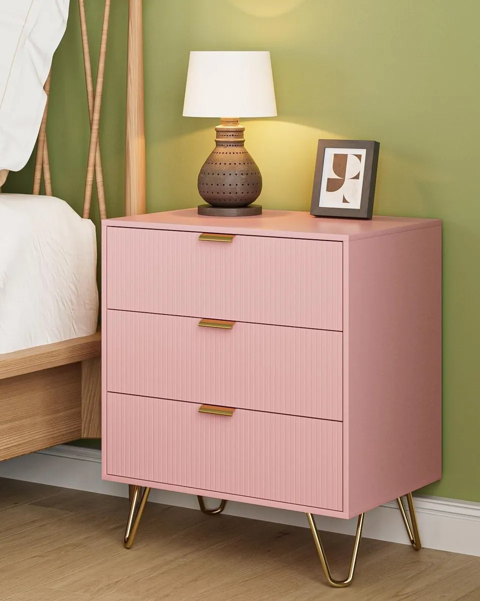 Bedside Table with 3 Drawers Chest of Bedroom - Image 1