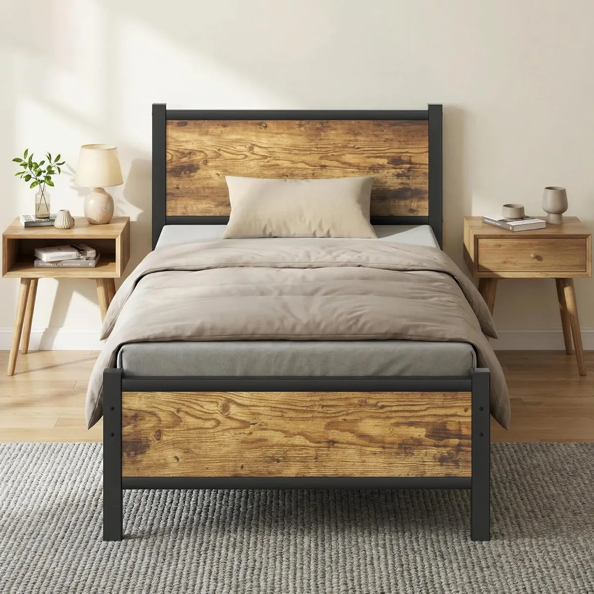 Bed Frame with Heavy Duty Metal Slats Support - Image 1