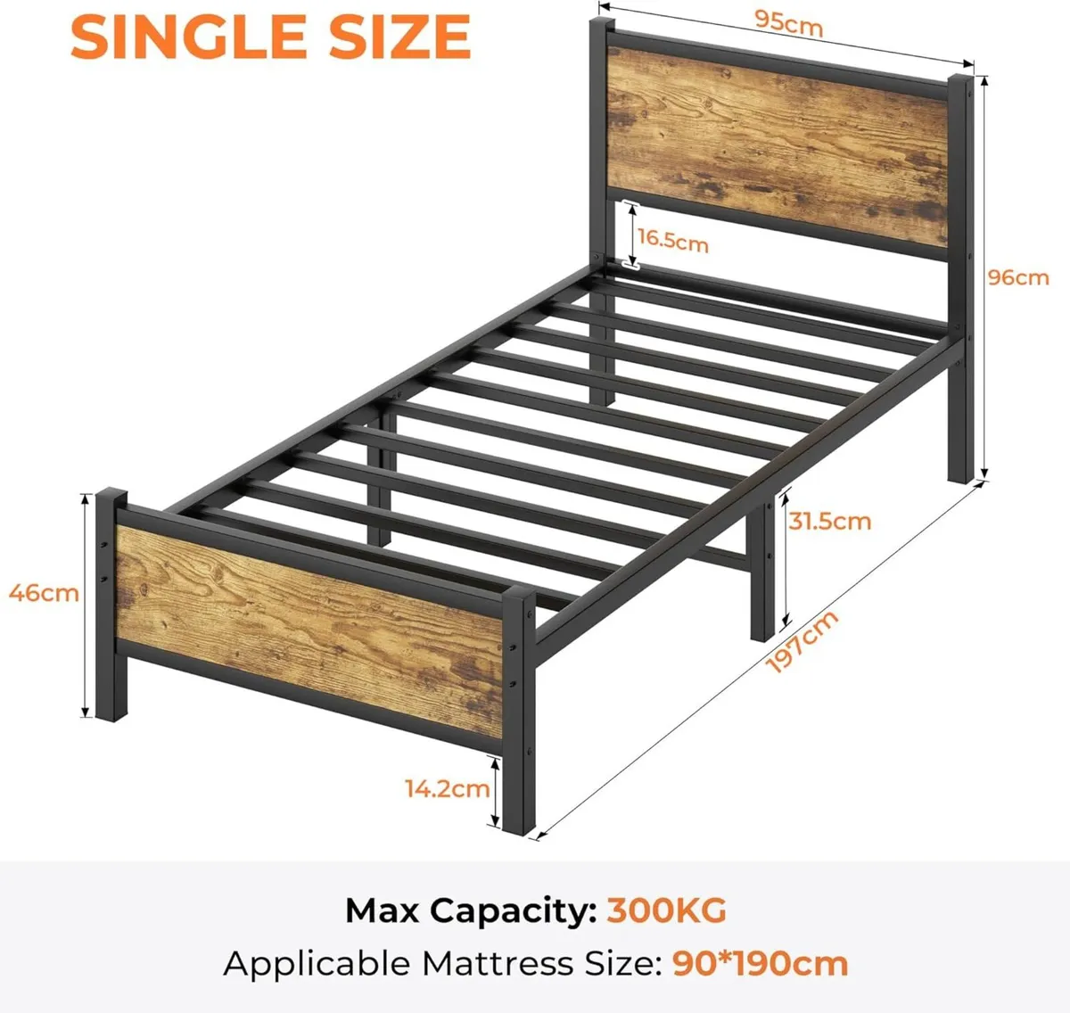 Bed Frame with Heavy Duty Metal Slats Support - Image 2
