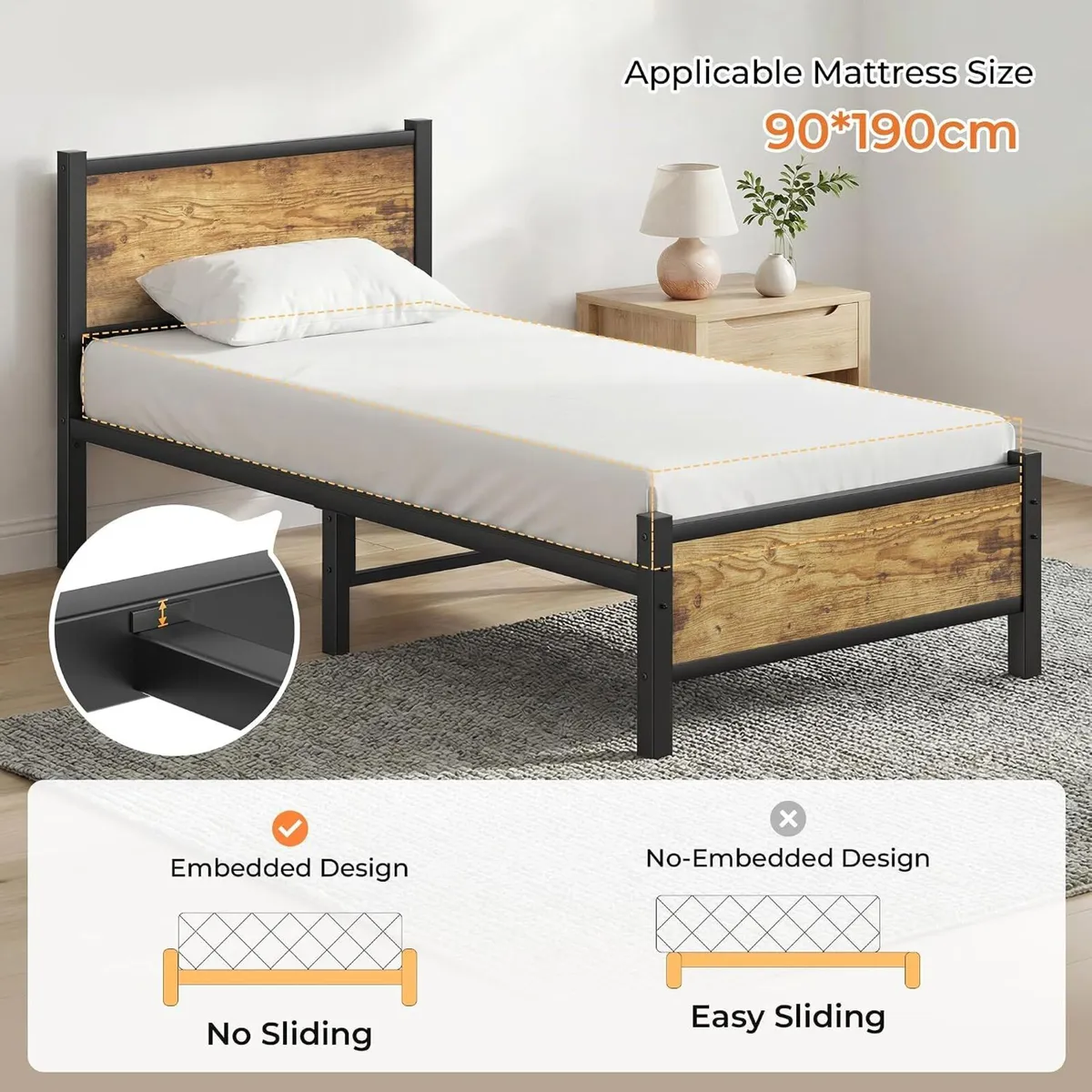 Bed Frame with Heavy Duty Metal Slats Support - Image 4