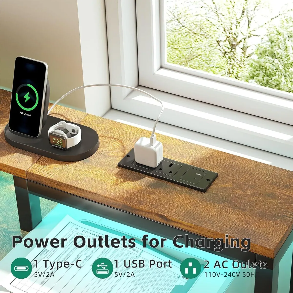 Gaming Desk with LED Lights Power Outlets 120x50CM - Image 4