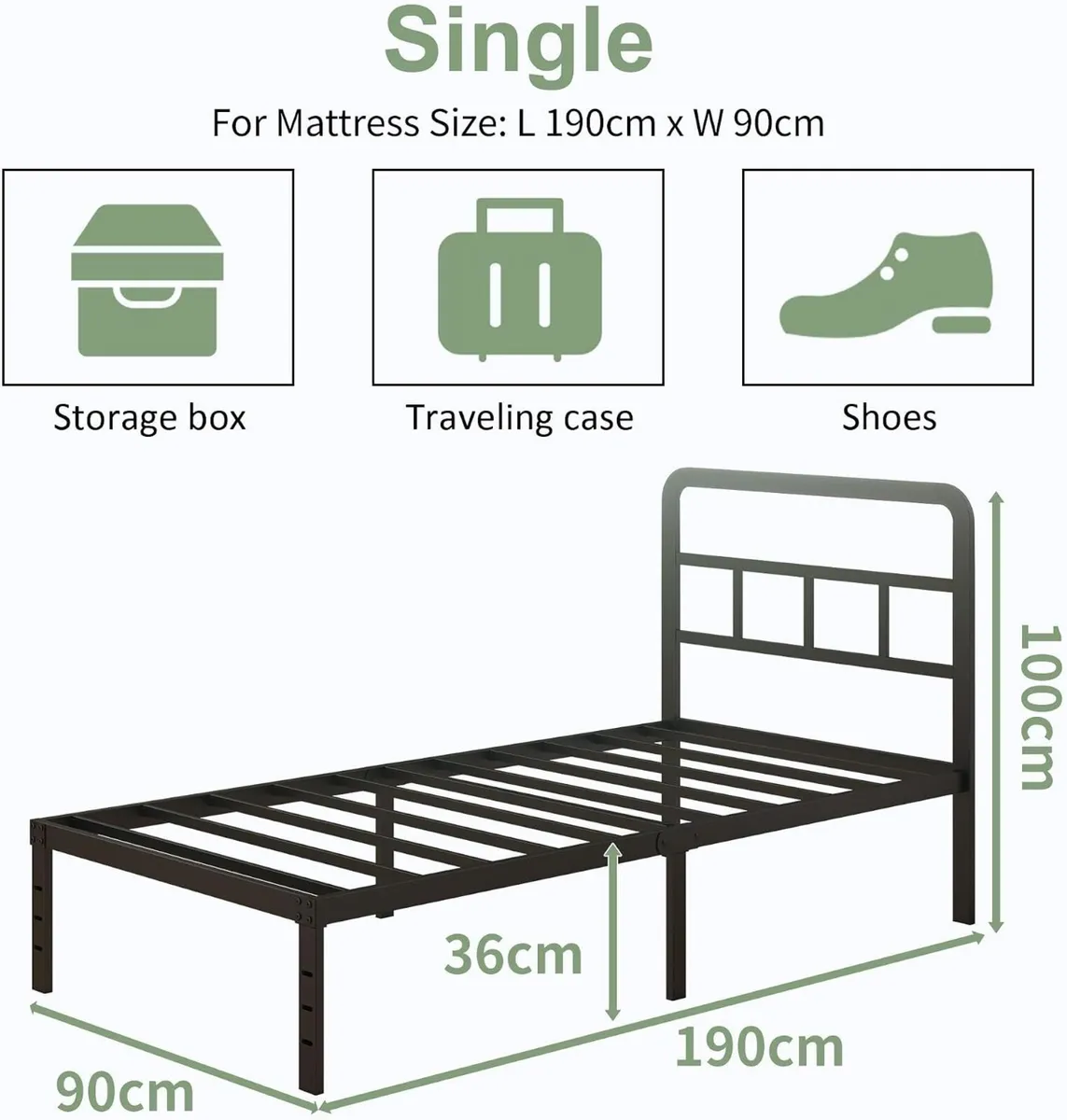 Metal Bed Frame with Headboard 36CM High - Image 2