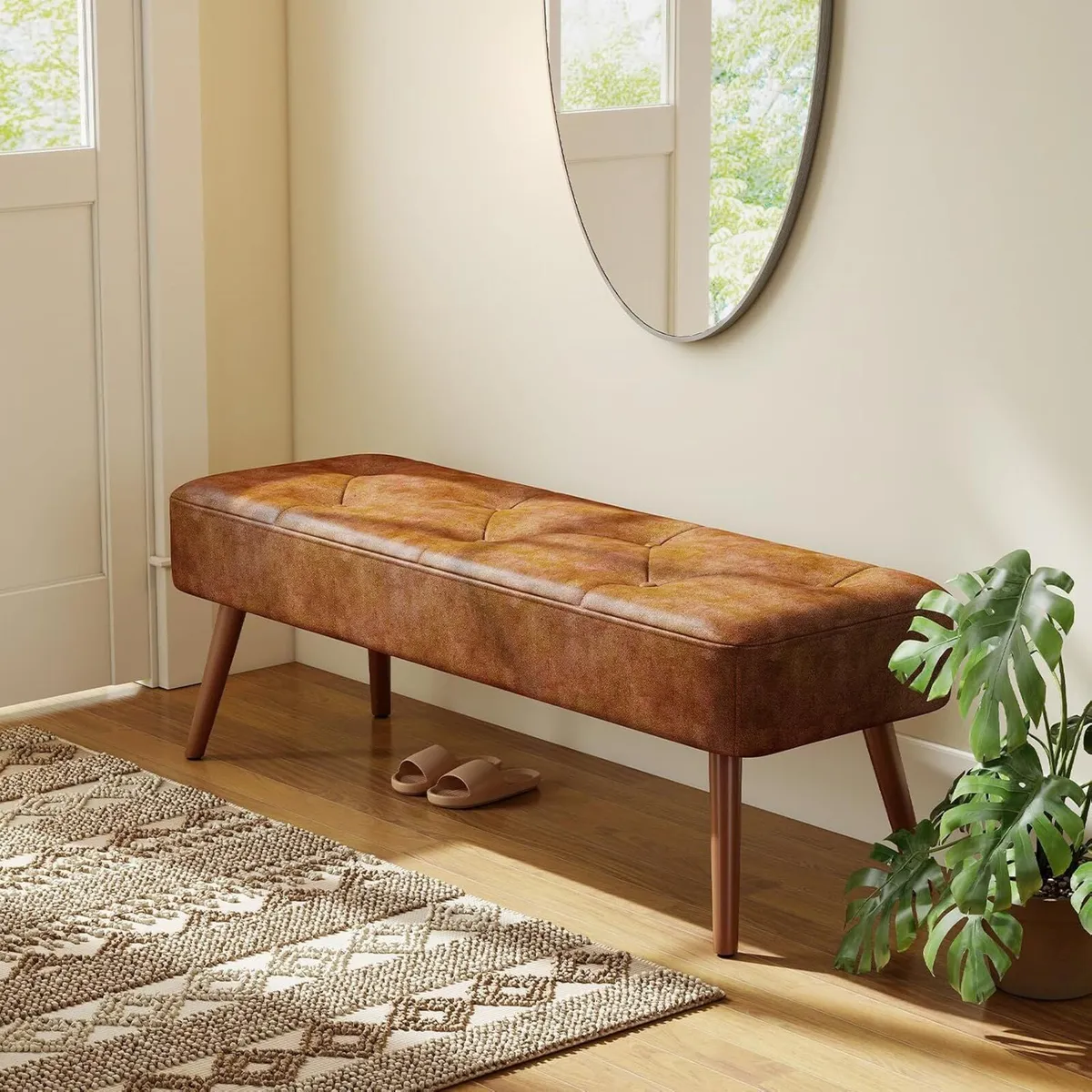 112CM Tufted Faux Leather Bench Modern End - Image 3