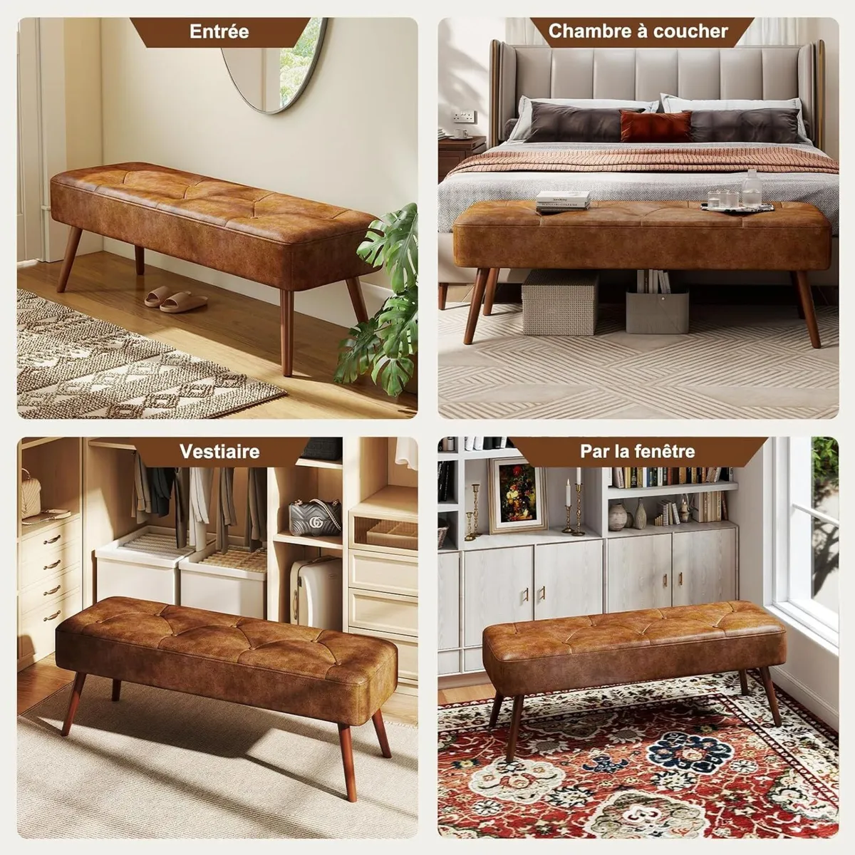 112CM Tufted Faux Leather Bench Modern End - Image 4