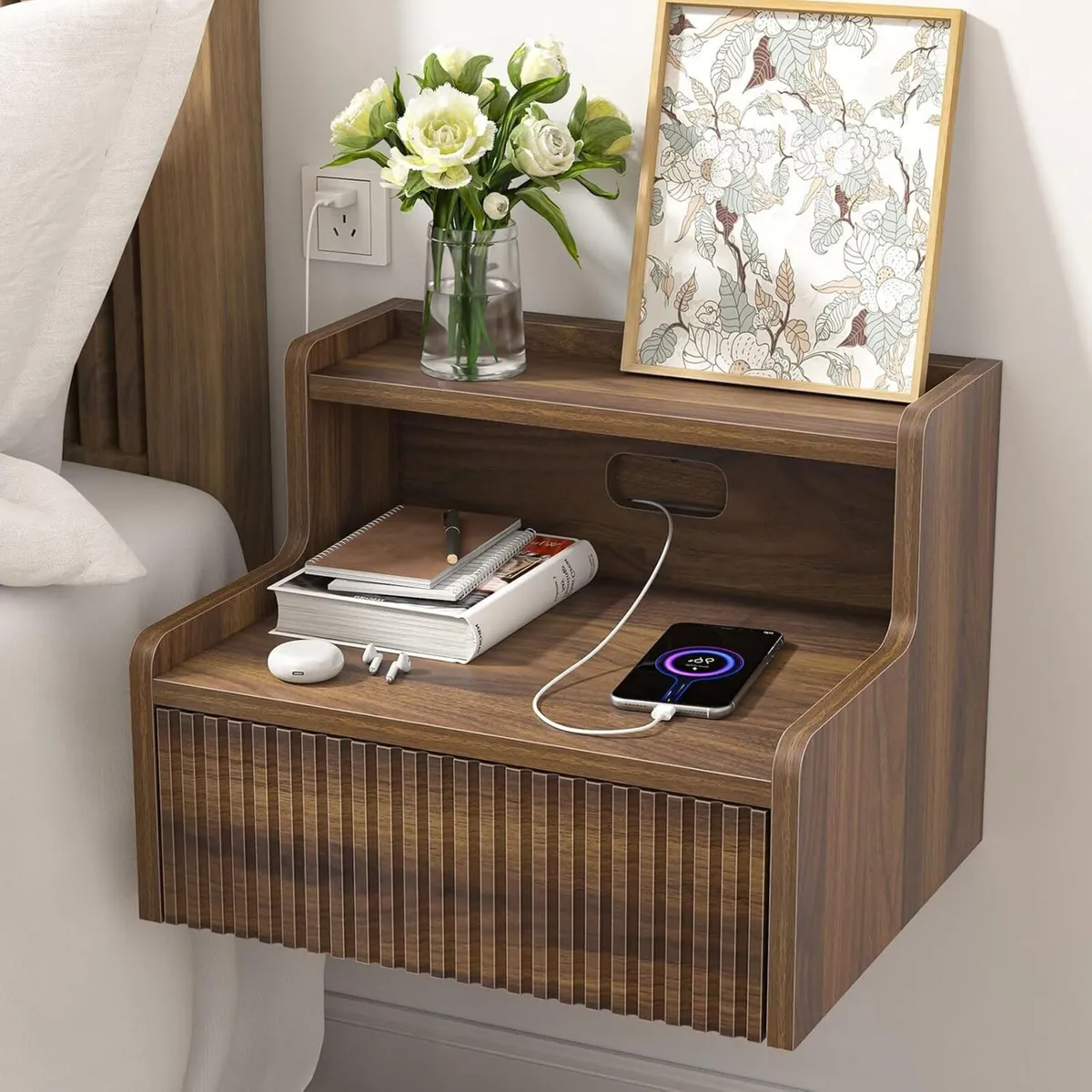 Floating Bedside Table Wall Mounted Side Bedroom - Image 3