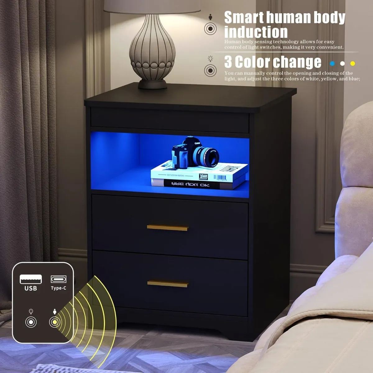Bedside Table with Hidden Drawer for Bedroom - Image 4