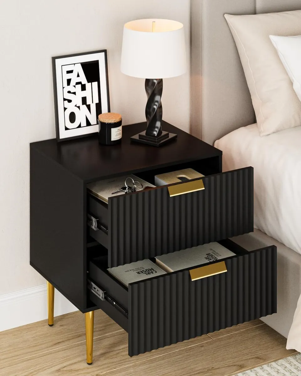 Bedside Table Nightstand with 2 Drawers Leg Modern - Image 3