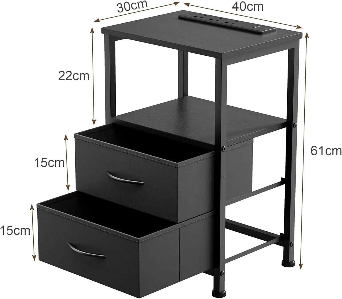 Bedside Table with Charging Station 40CM Wide Bed - Image 3