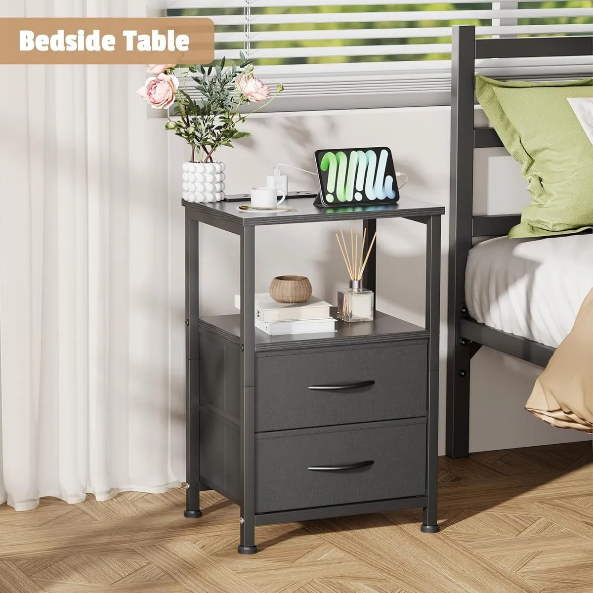 Bedside Table with Charging Station 40CM Wide Bed - Image 2