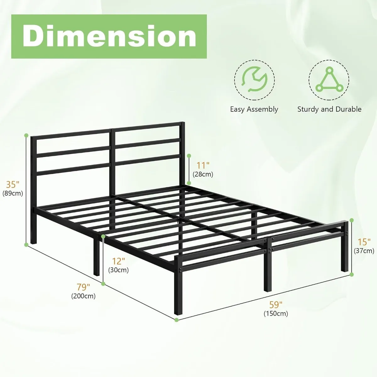Metal Bed Frame with Headboard and Footboard - Image 2