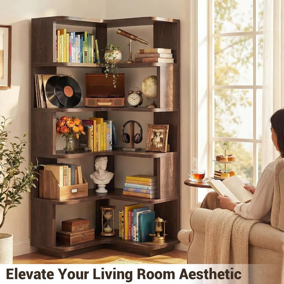 5-Tier Corner Bookshelf L-Shaped Bookcase - Image 2
